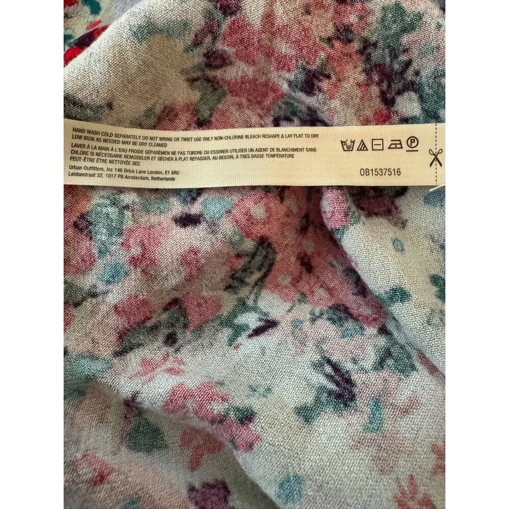 Free People Women's Heat Wave Thong Bodysuit Size Medium Floral Ruffle Blue Red - Picture 8 of 10